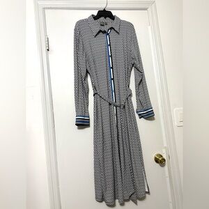 Worthington Blue Black & White Printed Midi Dress